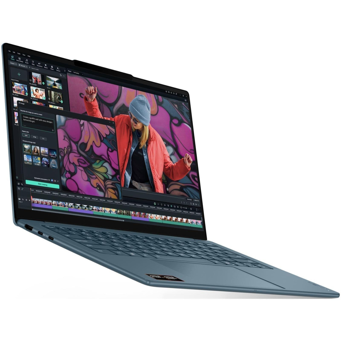 Ноутбук Lenovo 14 Yoga Slim 7 14AKP10 OLED/Ryzen 7 AI 350/16GB/1TB/UMA/DOS/Tidal Teal (83JY004URA)