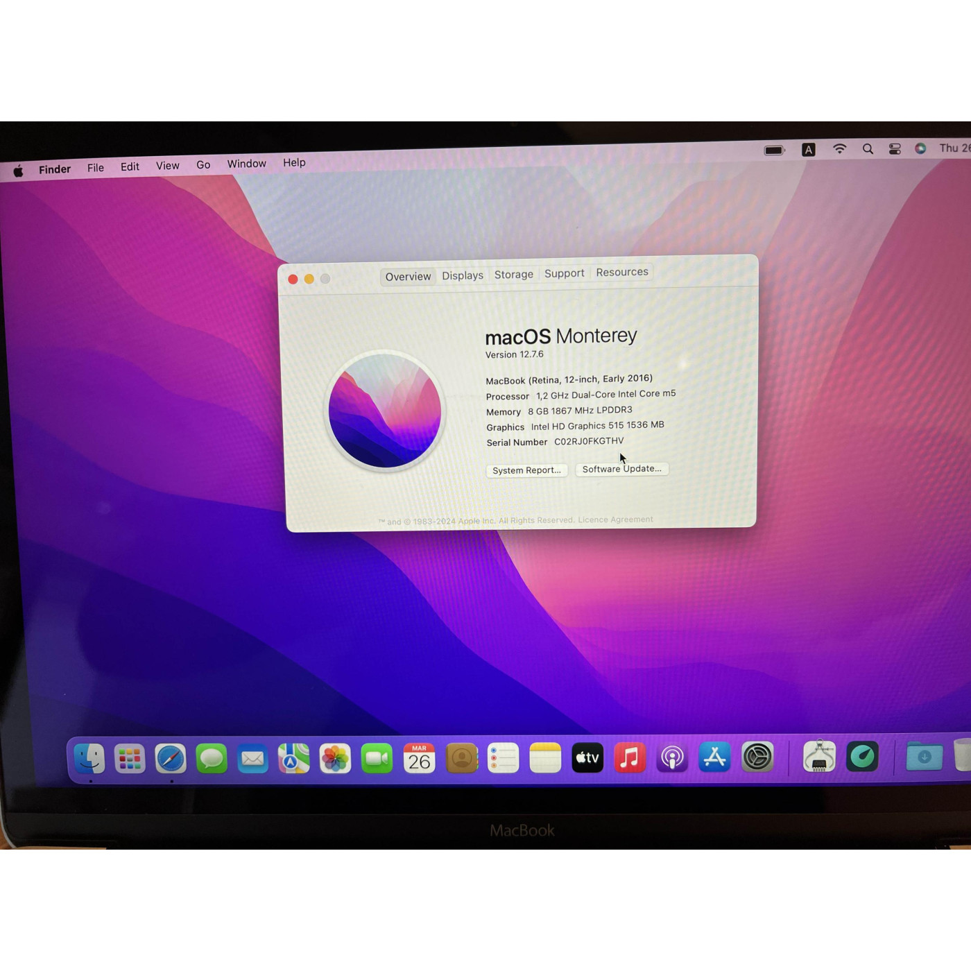 Ноутбук Apple 12 MacBook 2016 m5/8GB/512GB Space Gray (C02RJ0FKGTHV) Б/в