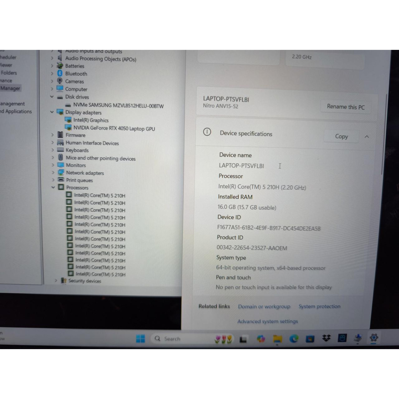 Ноутбук Acer 15.6 Nitro V15 ANV15-52-58P7 FHD 165Hz/Intel Core 5 210H/16GB/512 SSD/RTX 4050 6GB/DOS (NH.U0NAA.008)