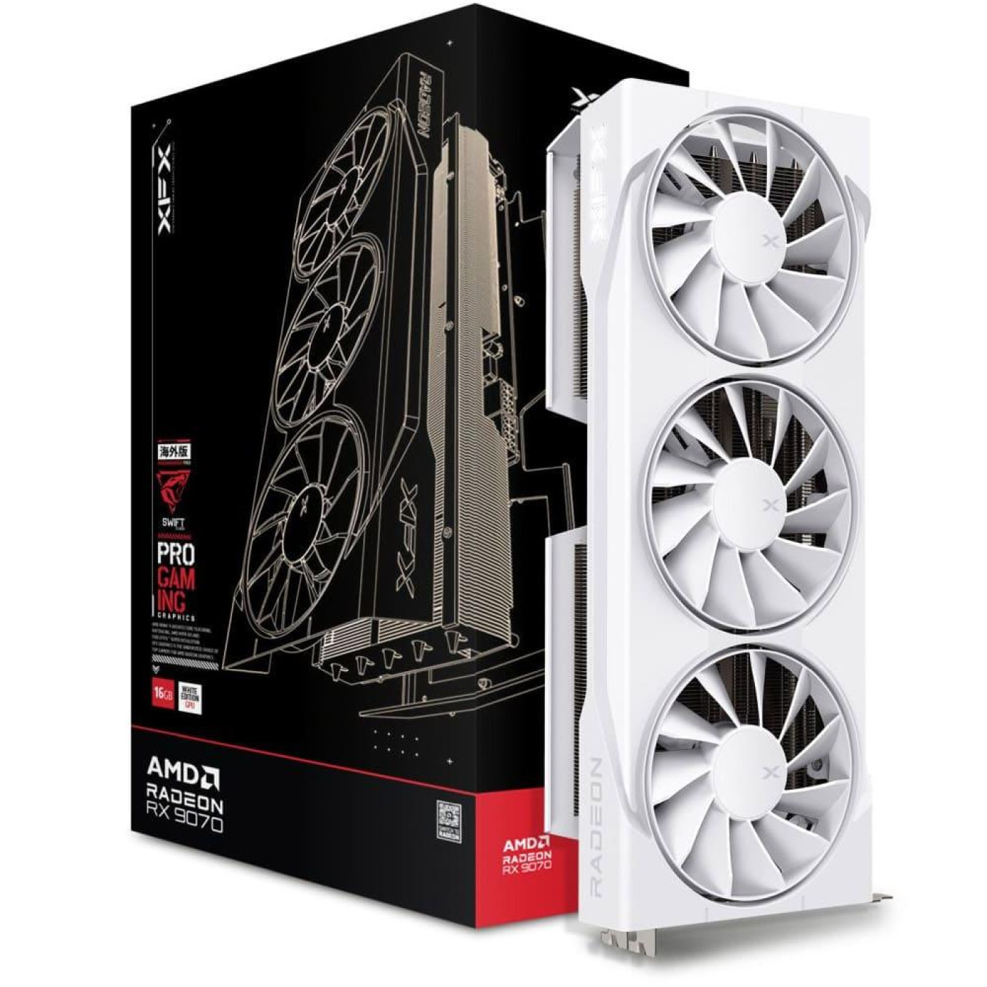 Видеокарта XFX AMD Radeon RX 9070 16GB Swift White Triple Fan Gaming Edition OC (RX-97SWFB3W9) (GDDR6, 256 bit, PCI-E v5.0 x16)