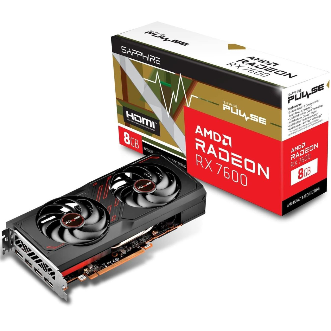 Відеокарта Sapphire AMD Radeon RX 7600 8Gb PULSE (11324-01-20G) (11324-99-90G) (GDDR6, 128 bit, PCI-E v4.0 x8) FR