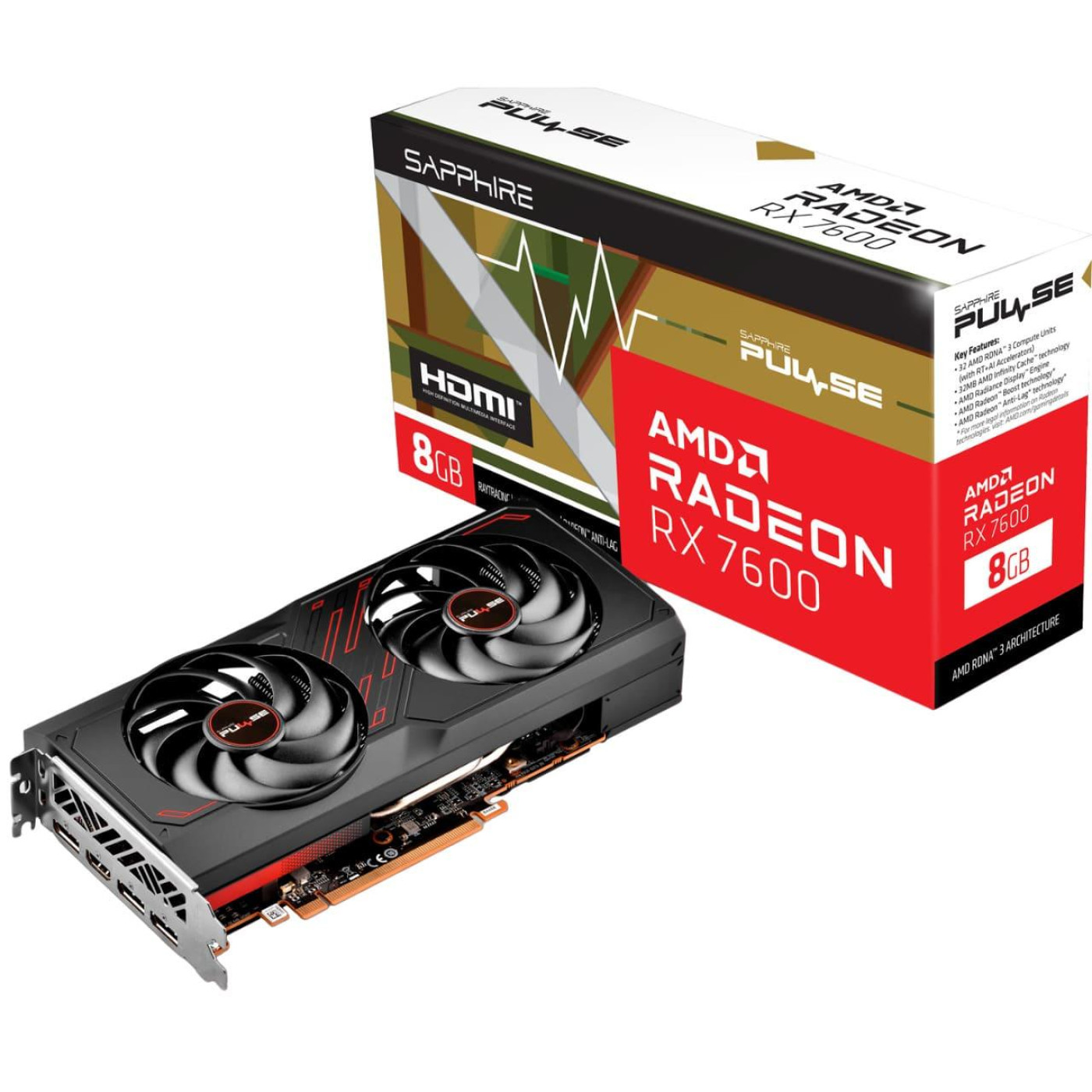 Відеокарта Sapphire AMD Radeon RX 7600 8GB Pulse (11324-01-20G) (GDDR6, 128 bit, PCI-E v4.0 x8)
