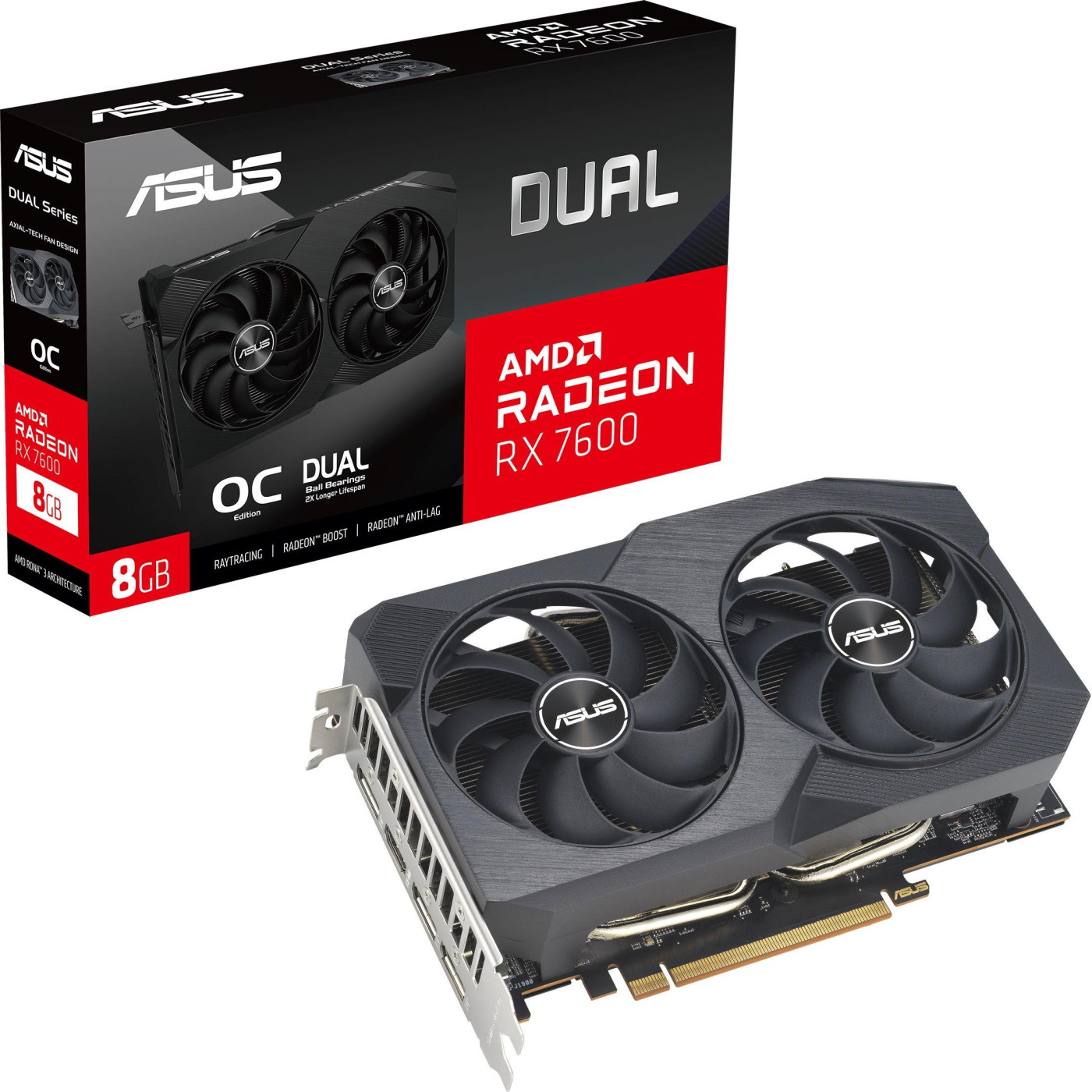 Відеокарта ASUS AMD Radeon RX 7600 8GB DUAL OC V2 (DUAL-RX7600-O8G-V2) (GDDR6, 128 bit, PCI-E v4.0 x8) Б/в