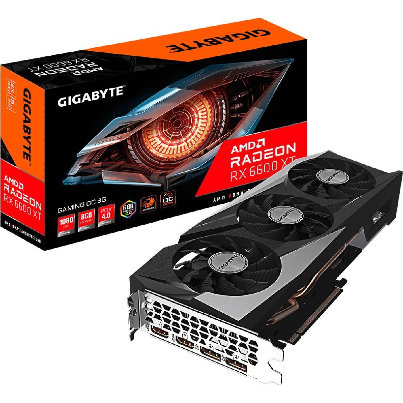 Видеокарта Gigabyte AMD Radeon RX 6600 XT 8Gb Gaming OC (GV-R66XTGAMING OC-8GD) (GDDR6, 128 bit, PCI-E v4.0) Б/у