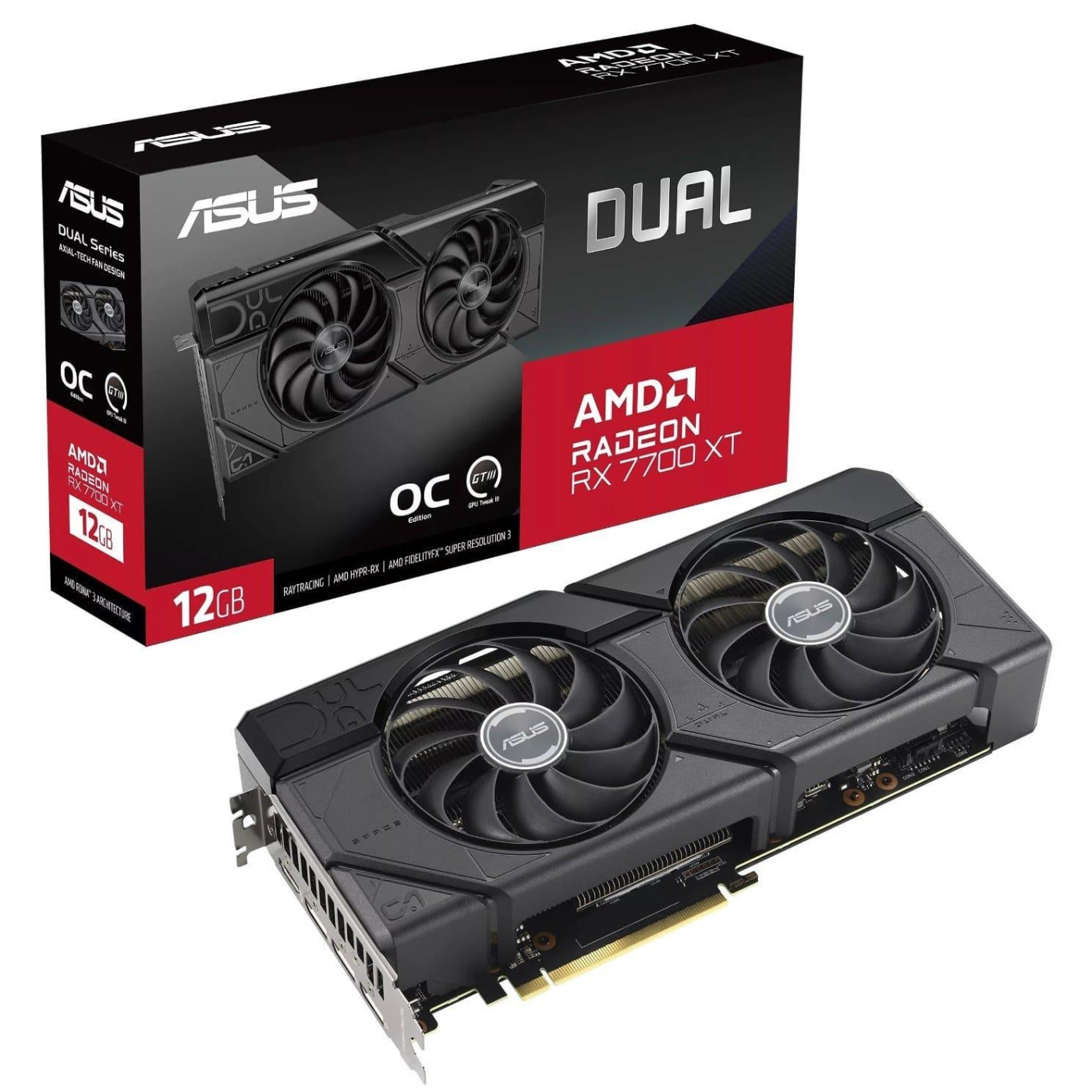 Видеокарта ASUS AMD Radeon RX 7700 XT 12GB DUAL OC (DUAL-RX7700XT-O12G) (GDDR6, 192 bit, PCI-E 4.0 x16)