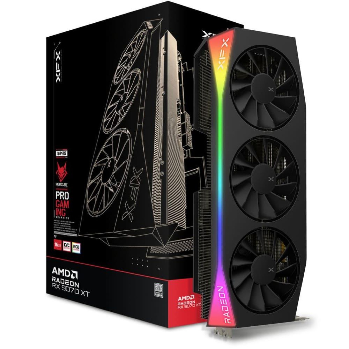 Видеокарта XFX AMD Radeon RX 9070 XT 16GB Mercury OC Gaming Edition with RGB (RX-97TRGBBB9) (GDDR6, 256 bit, PCI-E v5.0 x16)