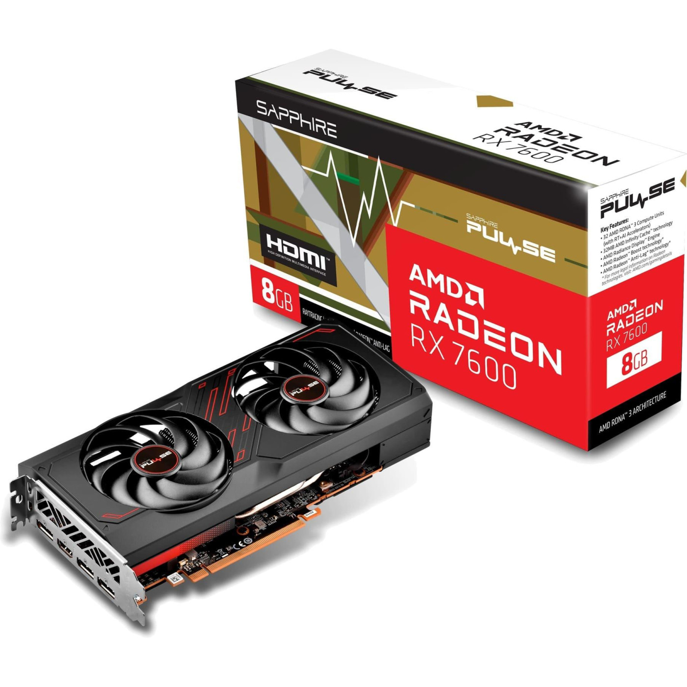Відеокарта SAPPHIRE AMD Radeon RX 7600 8Gb PULSE GAMING OC (11324-99) (GDDR6, 128 bit, PCI-E v4.0 x8) Б/в