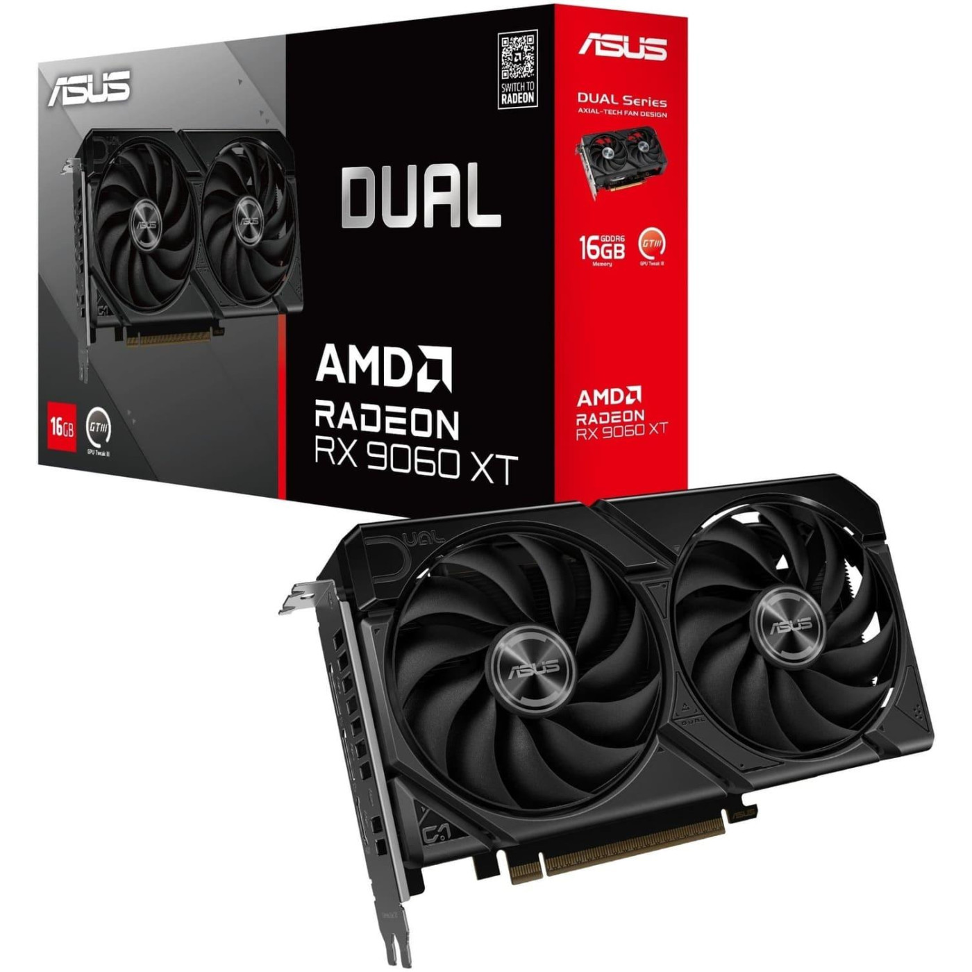 Видеокарта ASUS AMD Radeon RX 9060 XT 16Gb DUAL OC (DUAL-RX9060XT-16G) (GDDR6, 128 bit, PCI-E v5.0 x16)