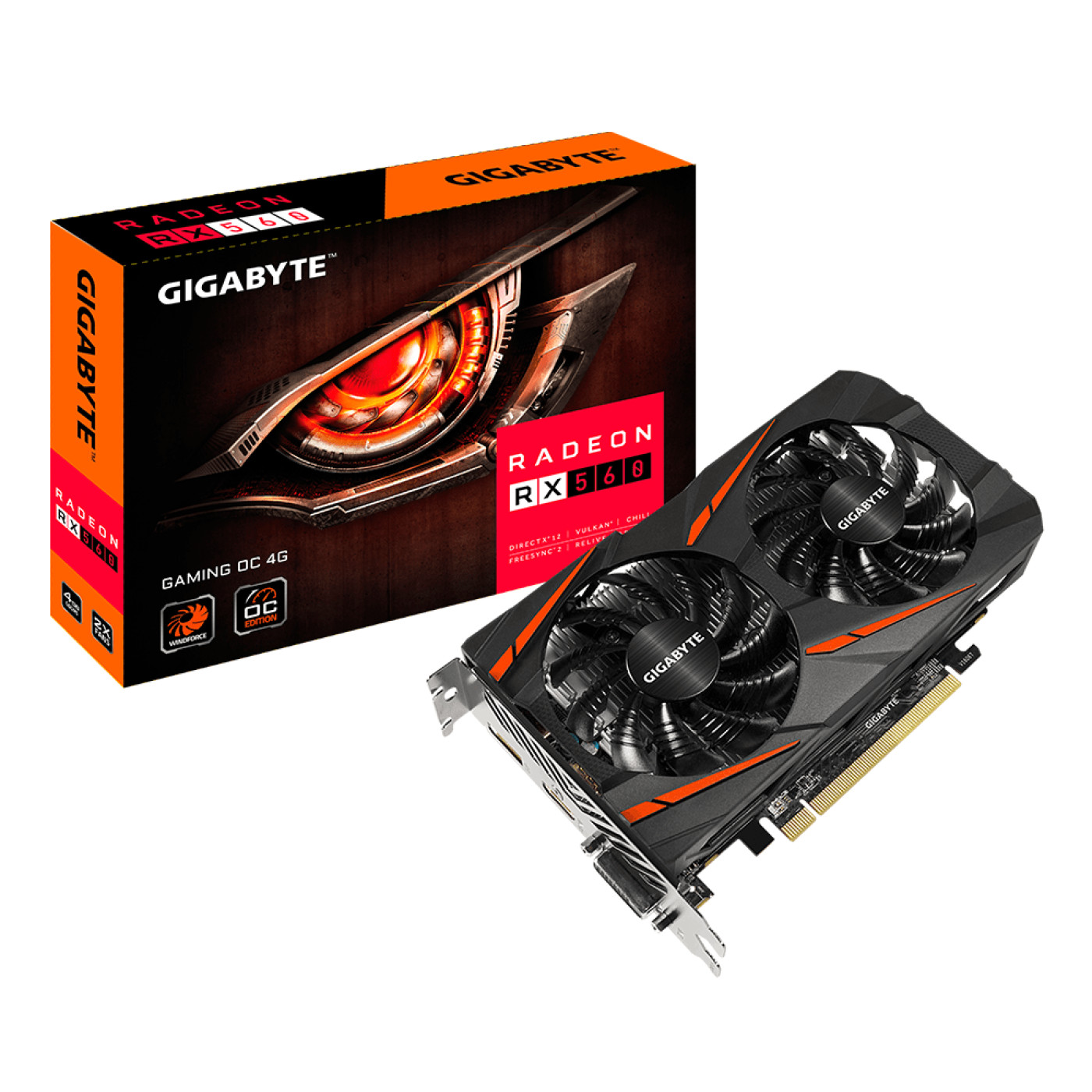 Видеокарта Gigabyte AMD Radeon RX 560 4Gb OC (GV-RX560GAMING OC-4GD) (GDDR5, 128 bit, PCI-E 3.0 x16) Б/у