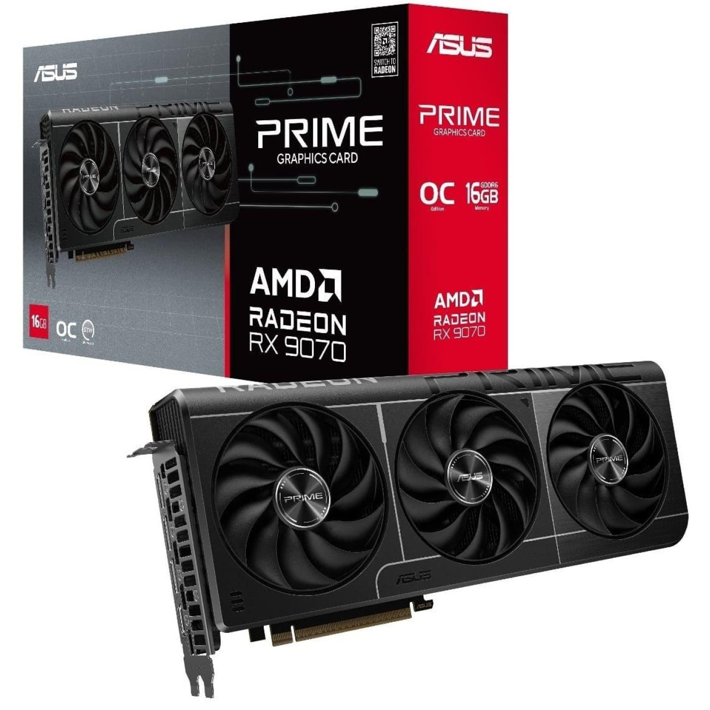 Відеокарта ASUS AMD Radeon RX 9070 16GB Prime OC (PRIME-RX9070-O16G) (GDDR6, 256 bit, PCI-E v5.0 x16)