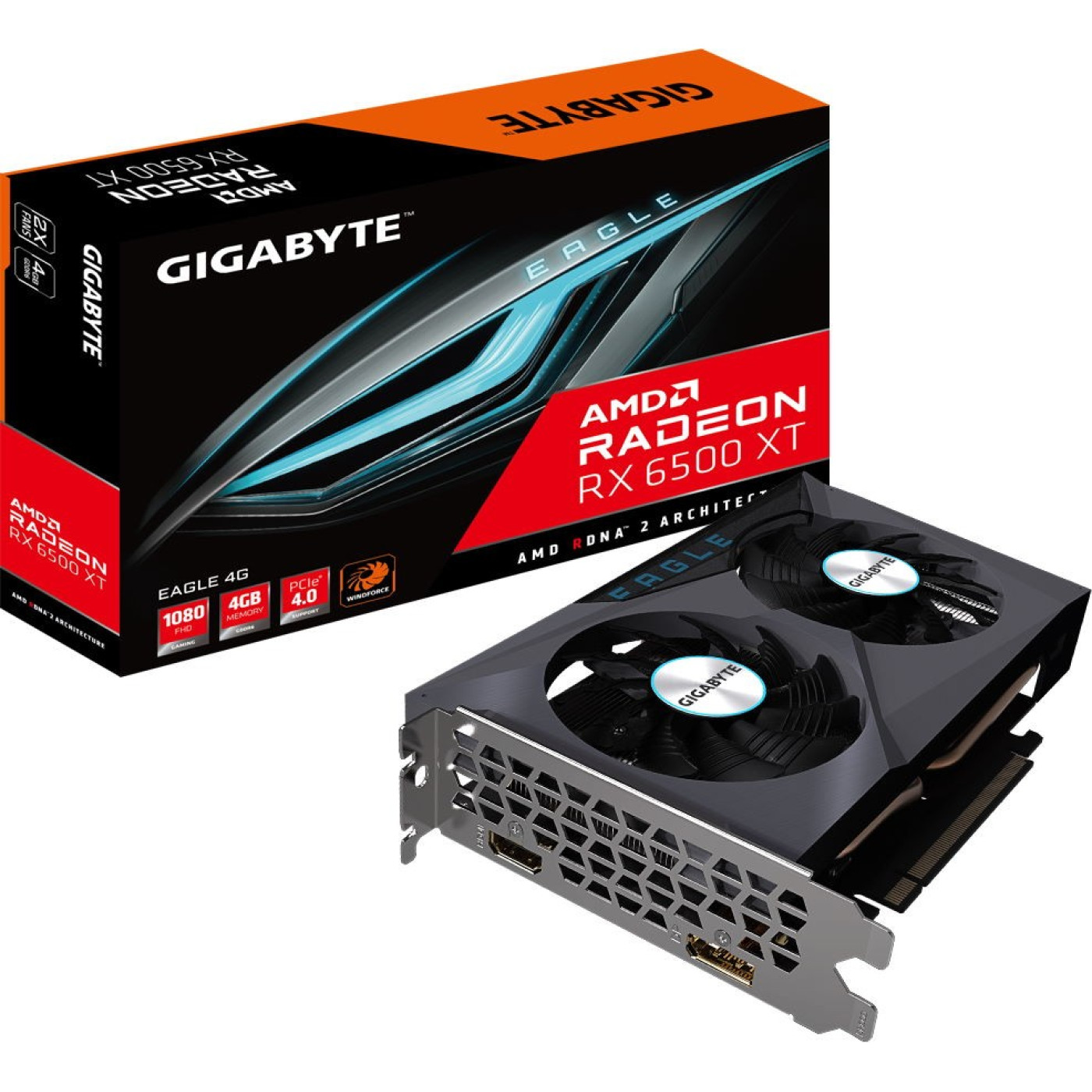 Видеокарта Gigabyte AMD Radeon RX 6500 XT 4Gb Eagle (GV-R65XTEAGLE-4GD) (GDDR6, 64 bit, PCI-E 4.0 x4)