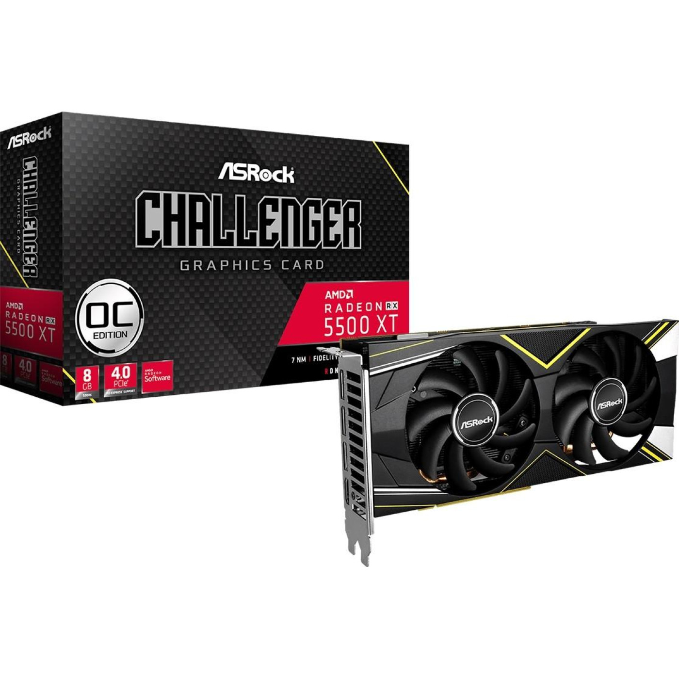 Відеокарта ASRock AMD Radeon RX 5500 XT 8GB Challenger D 8G OC (RX5500XT CLD 8GO) (GDDR6, 128 bit, PCI-E v4.0 x8) Б/в