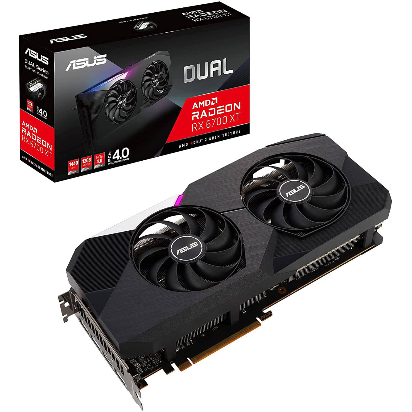 Видеокарта ASUS AMD Radeon RX 6700 XT 12Gb DUAL OC (DUAL-RX6700XT-O12G) (GDDR6, 192 bit, PCI-E 4.0 x16)