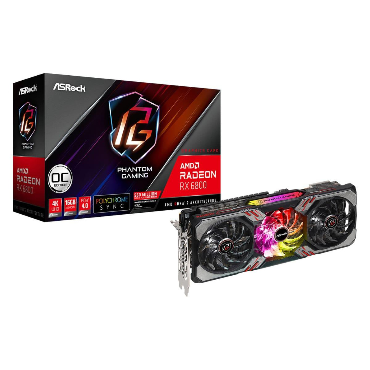 Видеокарта AsRock AMD Radeon RX 6800 16Gb Phantom Gaming D (RX6800 PGD 16GO) (GDDR6, 256 bit, PCI-E 4.0 x16) Б/у