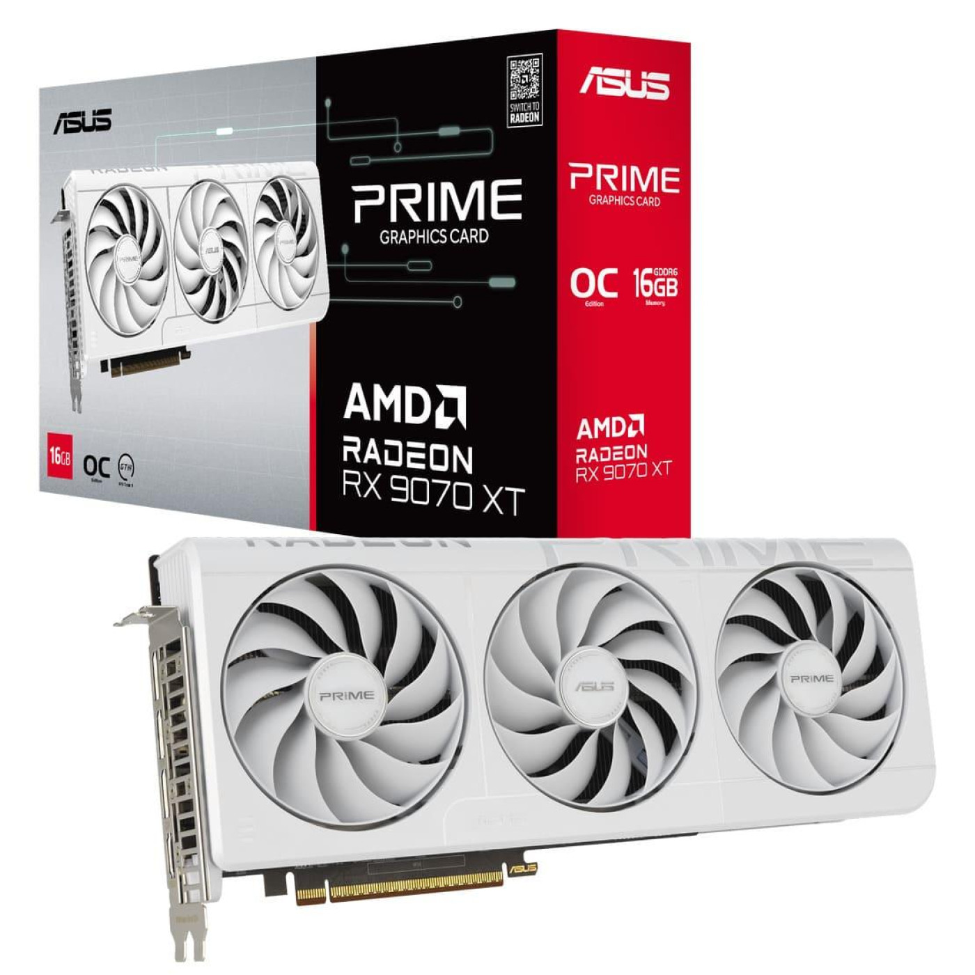 Відеокарта ASUS AMD Radeon RX 9070 XT 16GB Prime OC WHITE (PRIME-RX9070XT-O16G-WHITE) (GDDR6, 256 bit, PCI-E v5.0 x16)