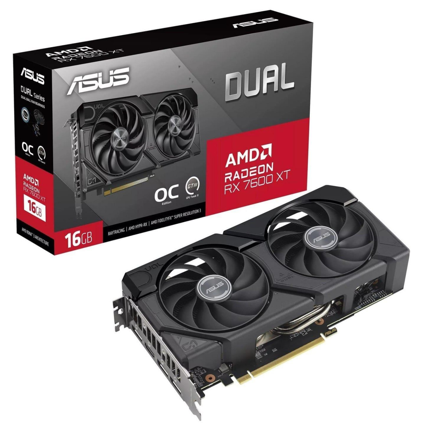 Видеокарта ASUS AMD Radeon RX 7600 XT 16GB DUAL OC (DUAL-RX7600XT-O16G) (GDDR6, 128 bit, PCI-E v4.0 x8)