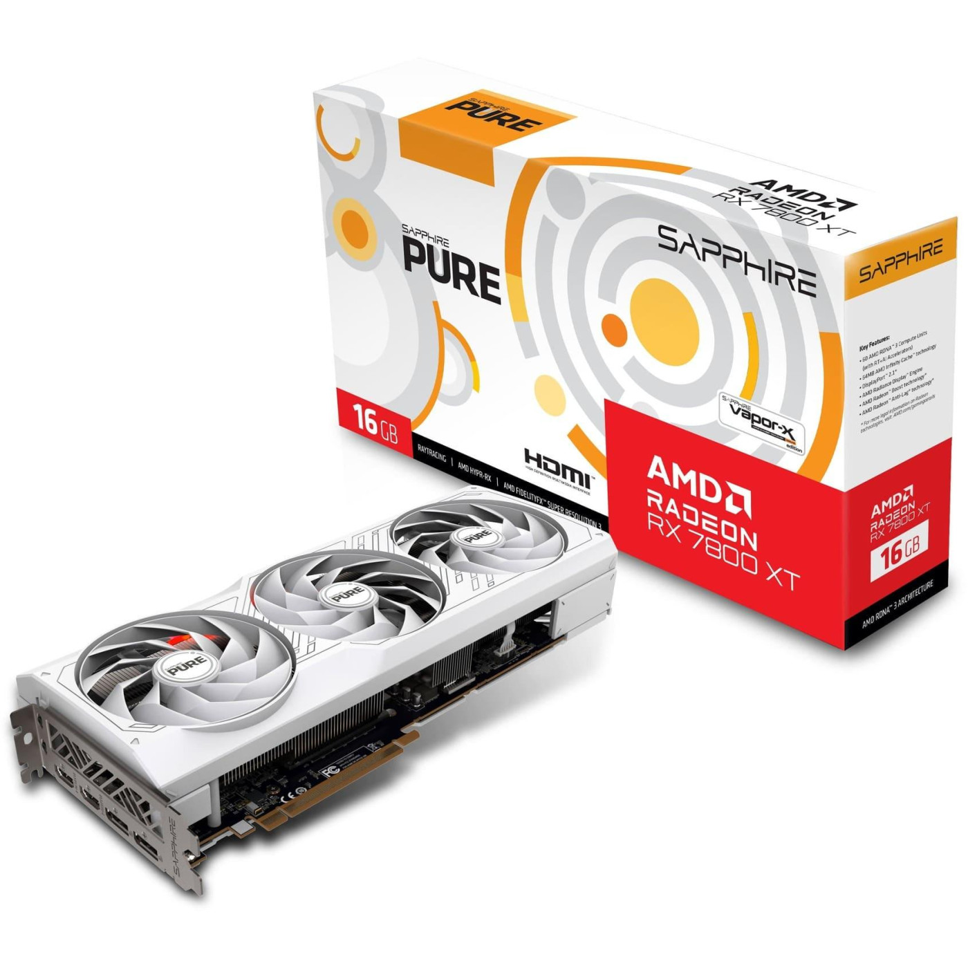 Видеокарта Sapphire AMD Radeon RX 7800 XT 16GB PURE GAMING OC (11330-03-20G) (GDDR6, 256 bit, PCI-E v4.0 x16)