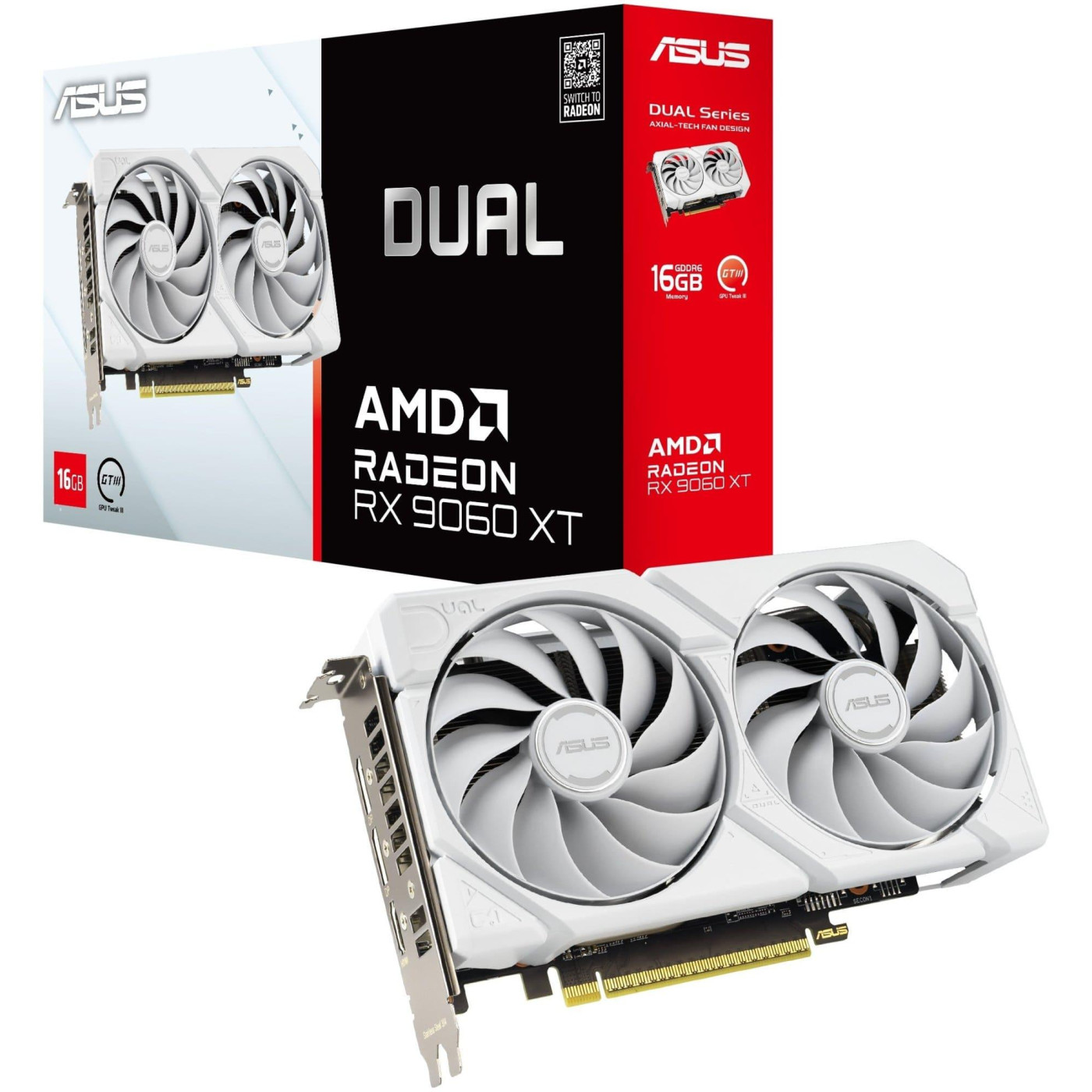 Відеокарта ASUS AMD Radeon RX 9060 XT 16GB Dual White (DUAL-RX9060XT-16G-WHITE) (GDDR6, 128 bit, PCI-E v5.0 x16)