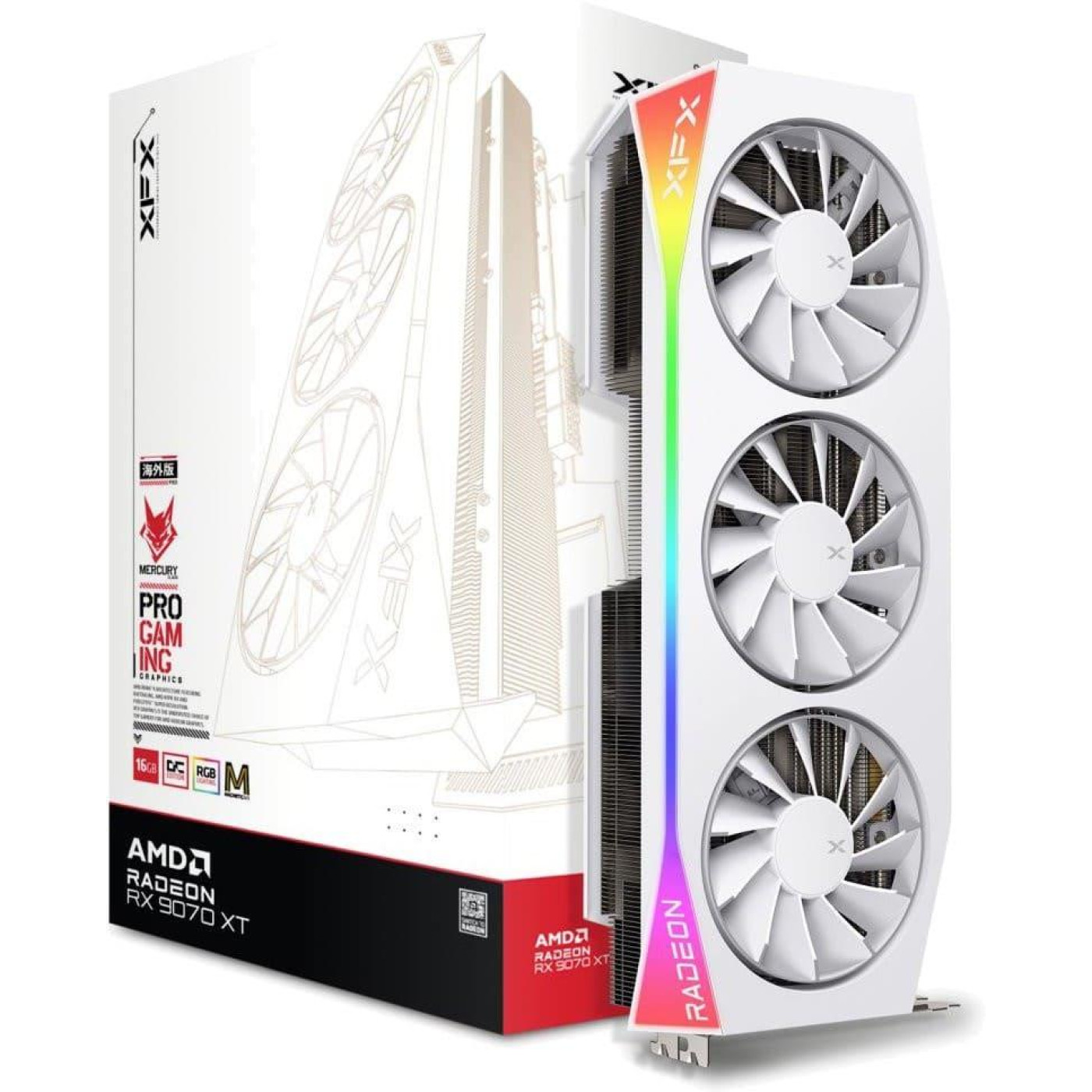Відеокарта XFX AMD Radeon RX 9070 XT 16GB Mercury OC White Magnetic Air Edition with RGB (RX-97TMARGW9) (GDDR6, 256 bit, PCI-E v5.0 x16)