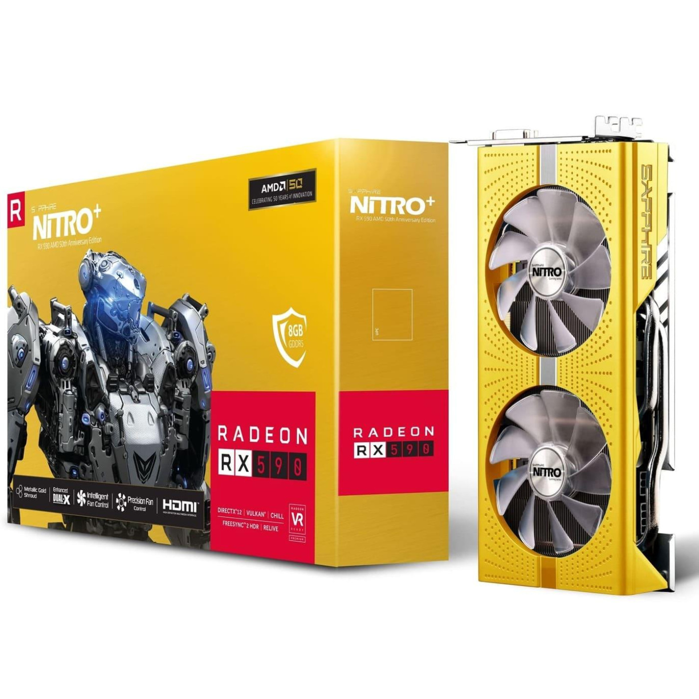 Відеокарта Sapphire AMD Radeon RX 590 Nitro+ AMD 50th Gold Edition 8192MB (299-5E366-001SA) (GDDR5, 256 bit, PCI-E 3.0 x16) FR