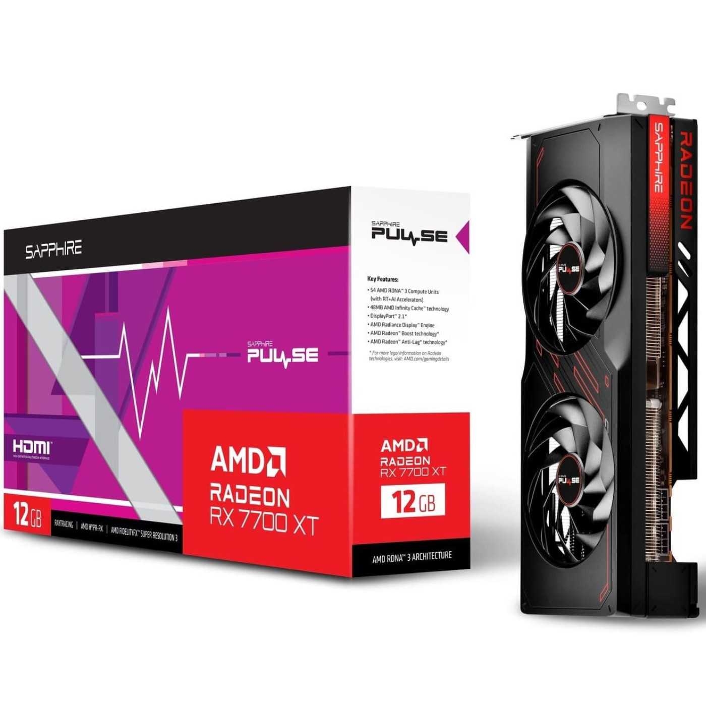 Відеокарта Sapphire AMD Radeon RX 7700 XT PULSE GAMING 12GB (11335-04-20G) (11335-98-90G) (GDDR6, 192 bit, PCI-E v4.0 x16) FR