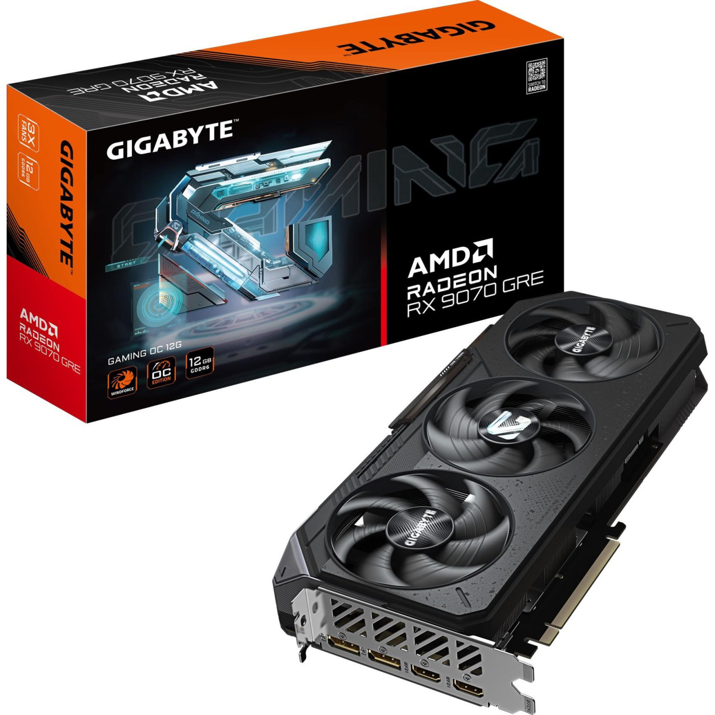 Відеокарта GIGABYTE AMD Radeon RX 9070 12GB GRE GAMING OC (GV-R907GREGAMING OC-12GD) (GDDR6, 192 bit, PCI-E v5.0 x16)