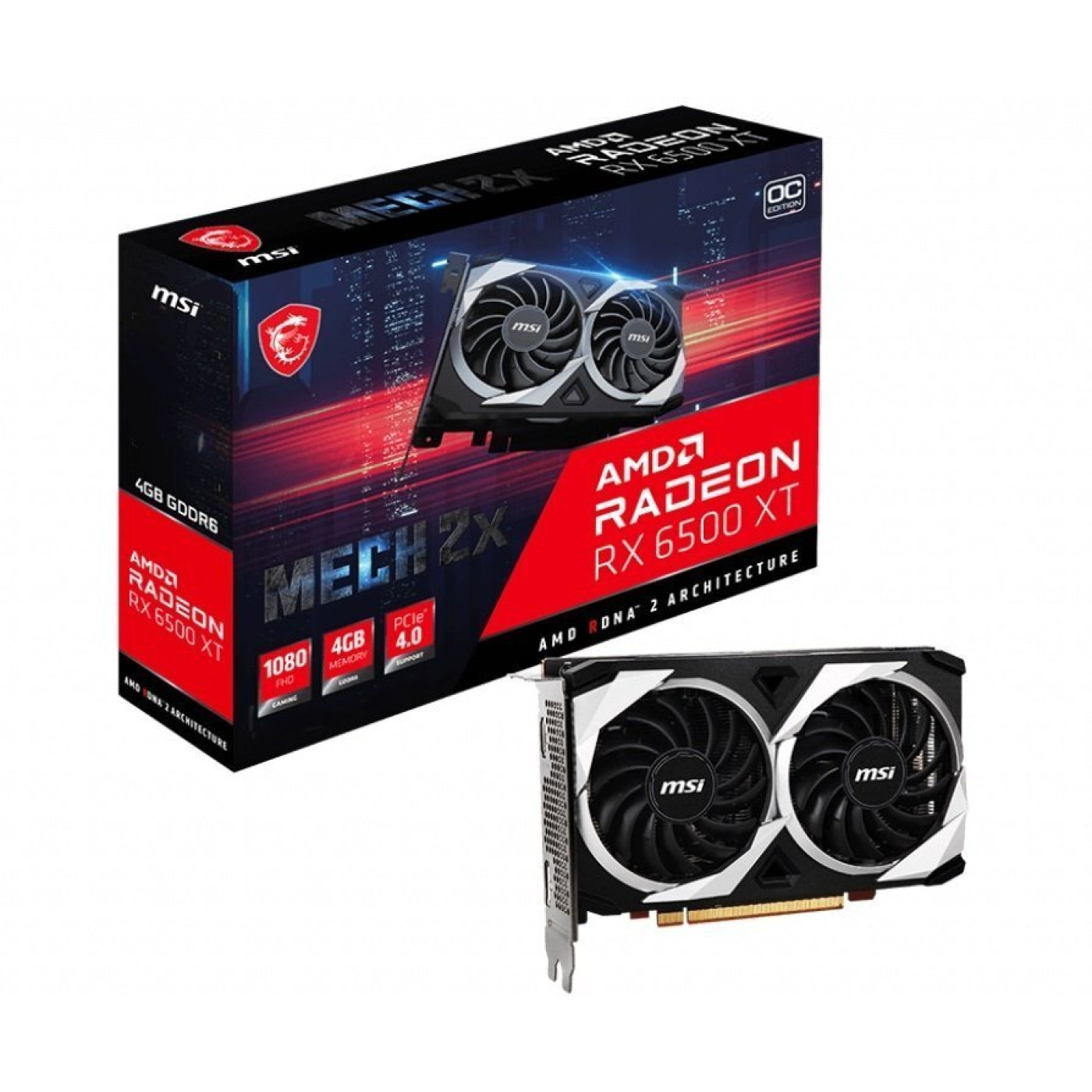 Видеокарта MSI AMD Radeon RX 6500 XT 4GB DDR6 MECH 2X OC (RX 6500 XT MECH 2X 4G OC) (GDDR6, 64 bit, PCI-E 4.0 x4) Б/у