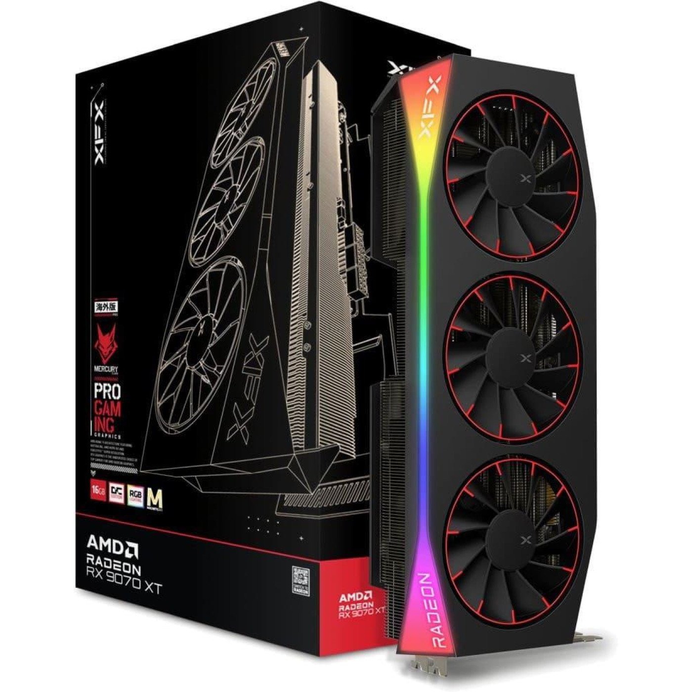 Видеокарта XFX AMD Radeon RX 9070 XT 16GB Mercury OC Magnetic Air Edition with RGB (RX-97TMARGB9) (GDDR6, 256 bit, PCI-E v5.0 x16)