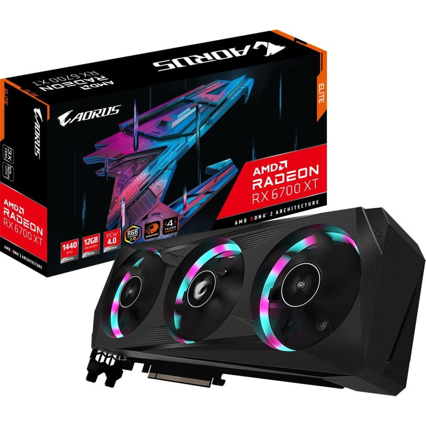 Видеокарта Gigabyte AMD Radeon RX 6700 XT 12Gb Aorus Elite (GV-R67XTAORUS E-12GD) (GDDR6, 192 bit, PCI-E v4.0 x16) Б/у