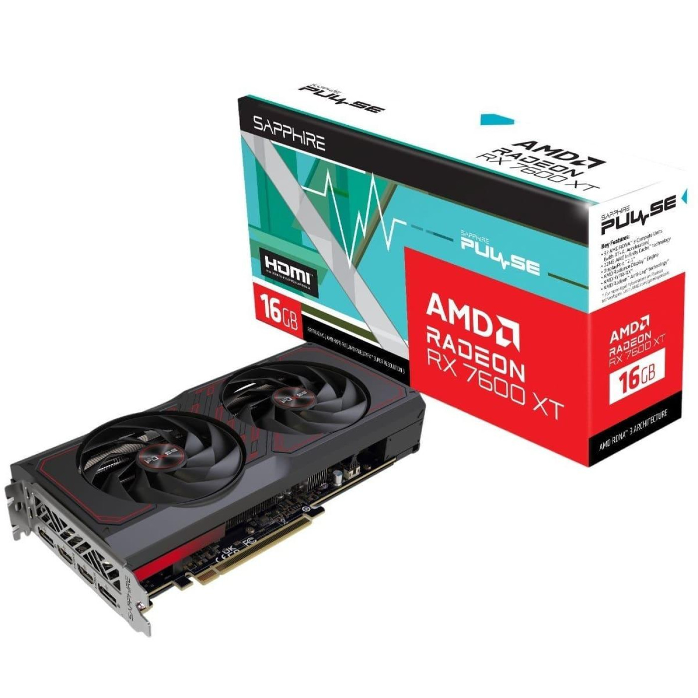 Відеокарта Sapphire AMD Radeon RX 7600 XT 16GB PULSE GAMING OC (11339-99-90G) (11339-04-20G) (GDDR6, 128 bit, PCI-E v4.0) FR