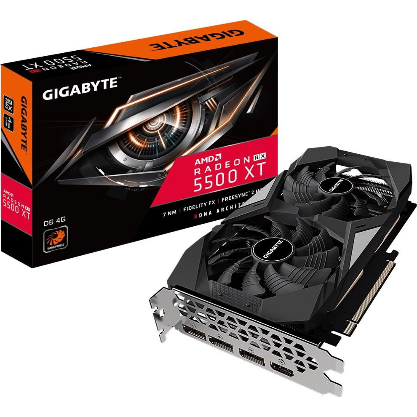 Видеокарта Gigabyte AMD Radeon Gigebyte RX 5500XT 4GB (GV-R55XTD6-4GD) (GDDR6, 128 bit, PCI-E v4.0) Б/у