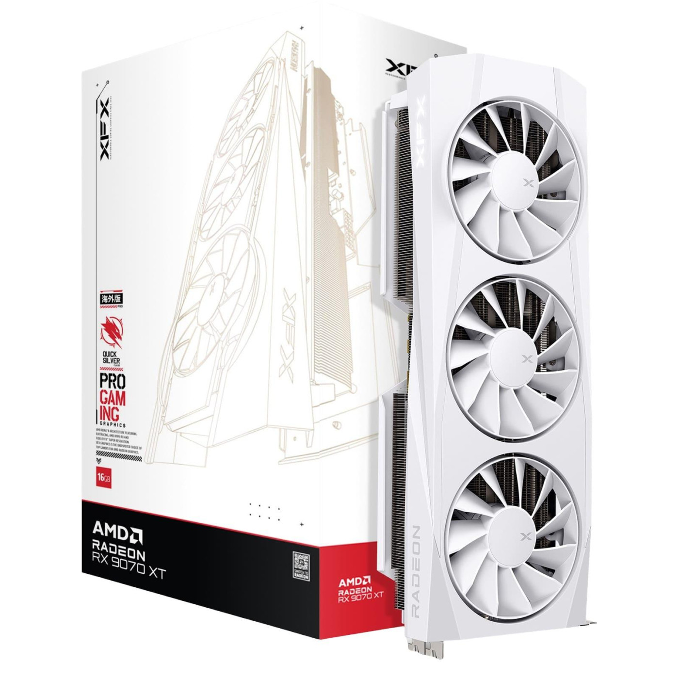 Видеокарта XFX AMD Radeon RX 9070 XT 16GB Quicksilver White Magnetic Air Edition (RX-97TMAQKW9) (GDDR6, 256 bit, PCI-E v5.0 x16)