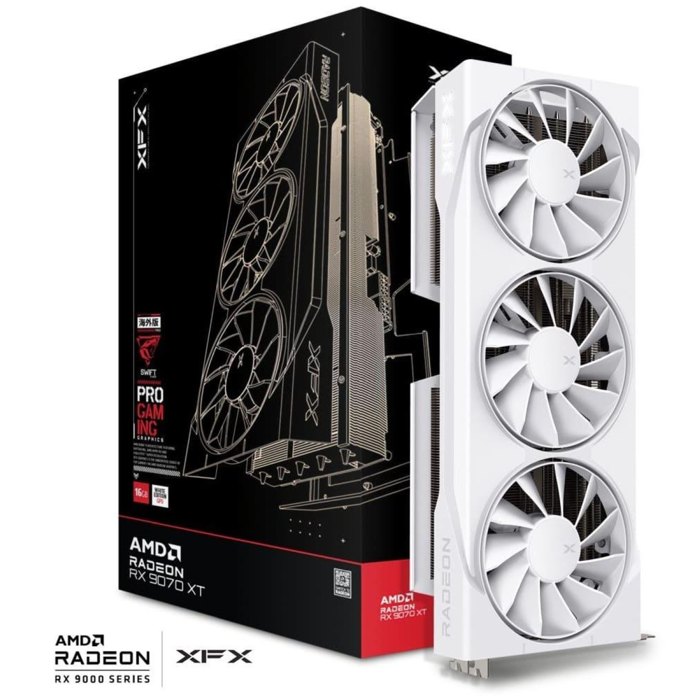 Видеокарта XFX AMD Radeon RX 9070 XT 16GB Swift White Triple Fan Gaming Edition (RX-97TSWF3W9) (GDDR6, 256 bit, PCI-E v5.0 x16)