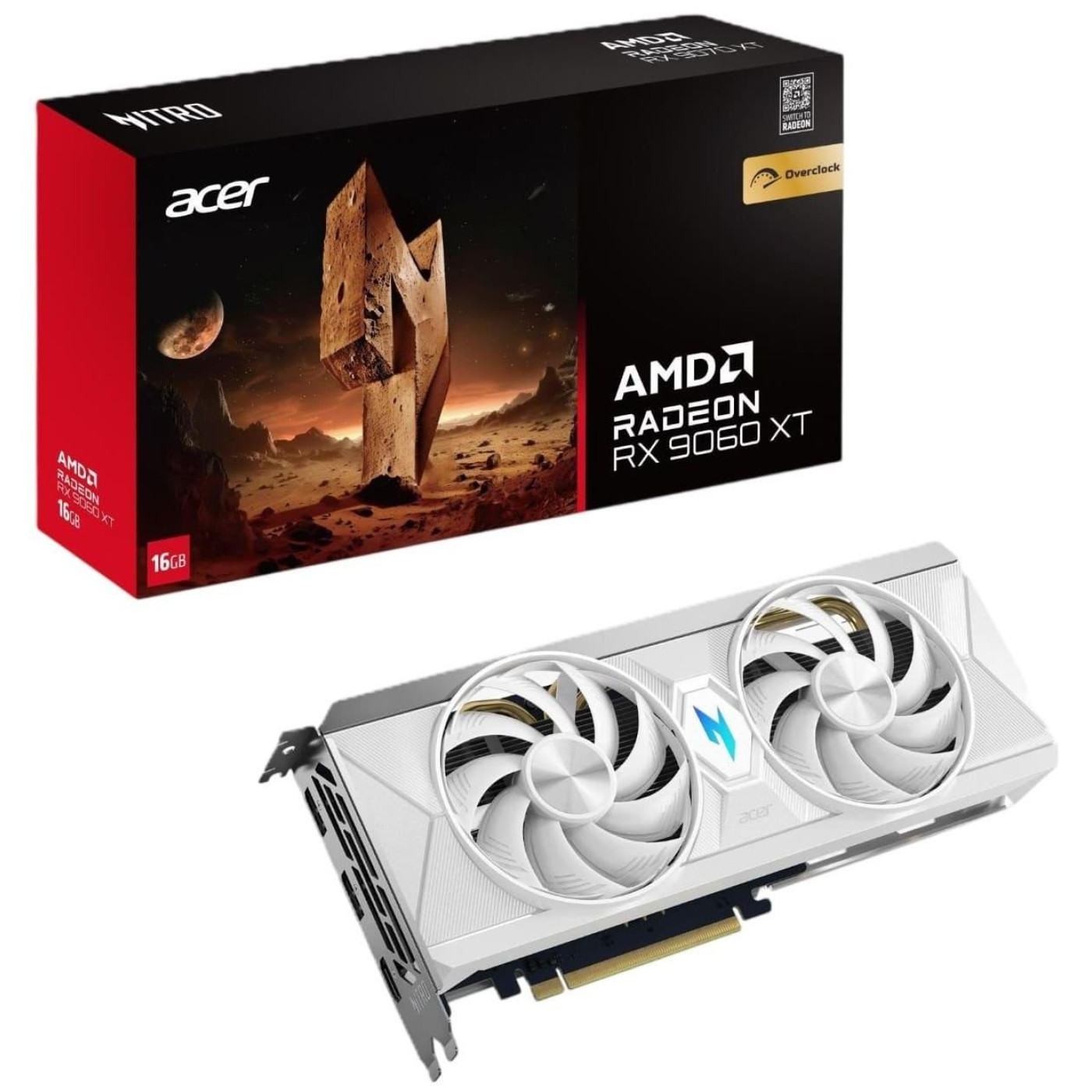Видеокарта Acer AMD Radeon RX 9060 XT 16GB NITRO OC WHITE (DP.Z4KWW.P02) (GDDR6, 128 bit, PCI-E v5.0 x16)