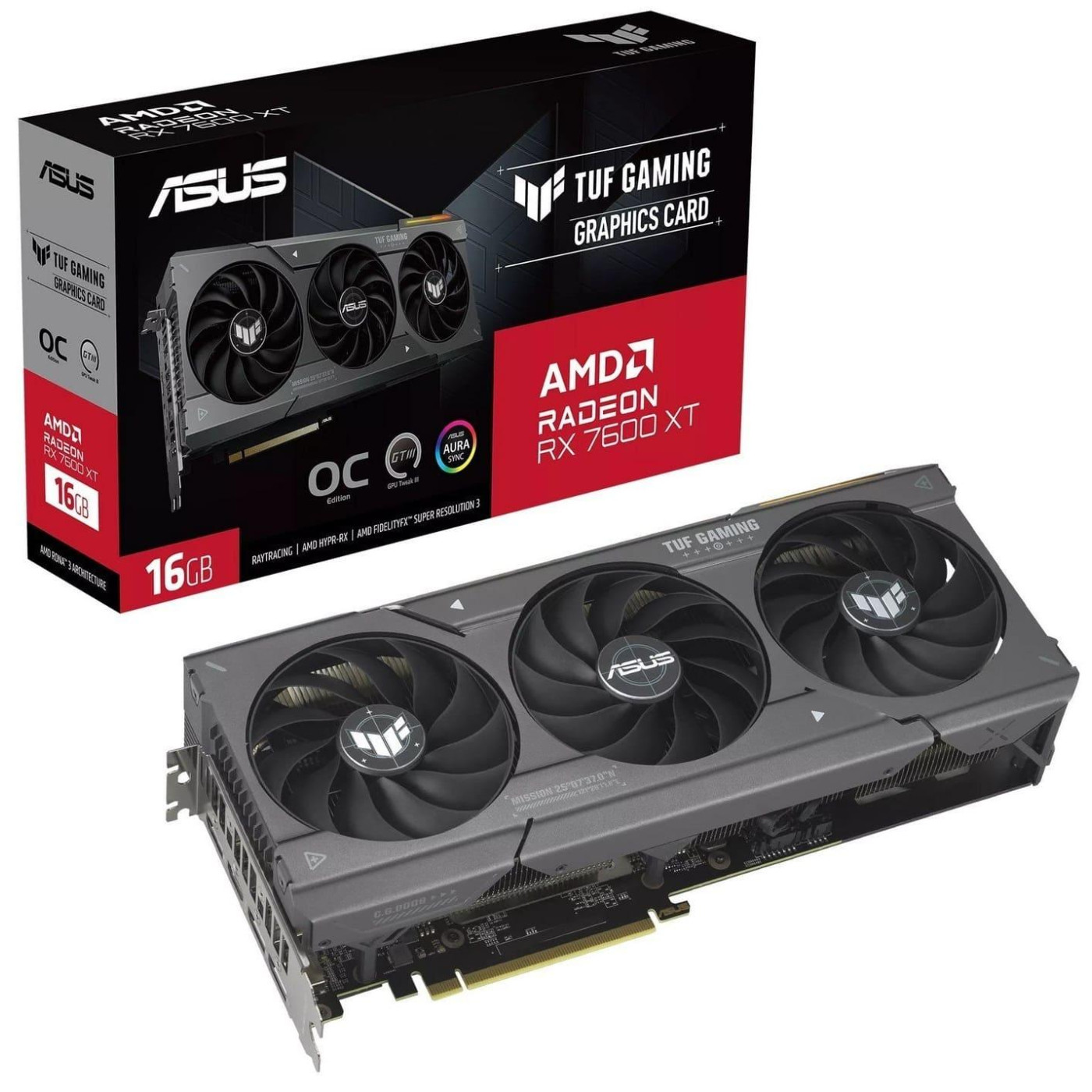 Видеокарта ASUS AMD Radeon RX 7600 XT 16GB TUF OC (TUF-RX7600XT-O16G-GAMING) (GDDR6, 128 bit, PCI-E 4.0 x8)