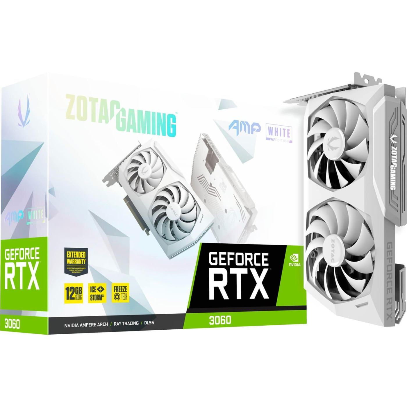 Відеокарта Zotac RTX 3060 12Gb AMP White Edition (ZT-A30600F-10P) (GDDR6, 192 bit, PCI-E v4.0 x16) Б/в