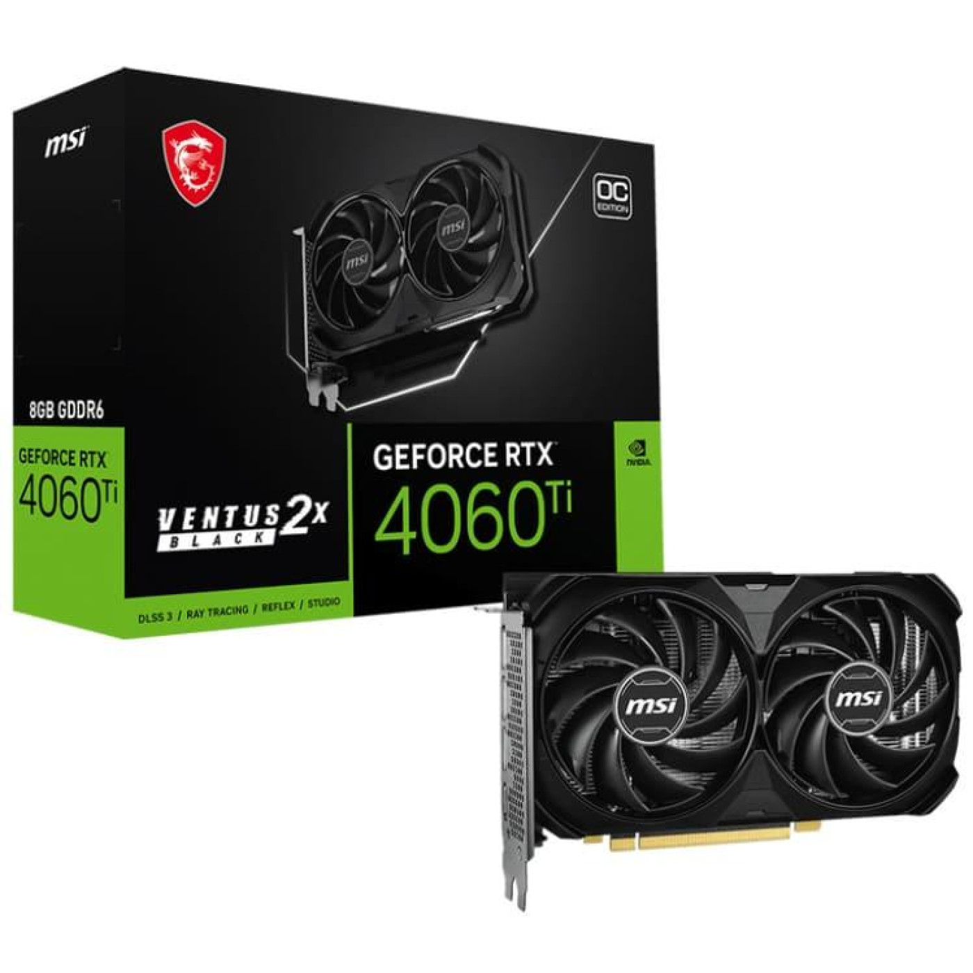 Відеокарта MSI RTX 4060 Ti 8GB VENTUS 2X BLACK E1 OC (RTX 4060 Ti 8G VENTUS 2X BLACK E1 OC) (GDDR6, 128 bit, PCI-E v4.0 x8) FR