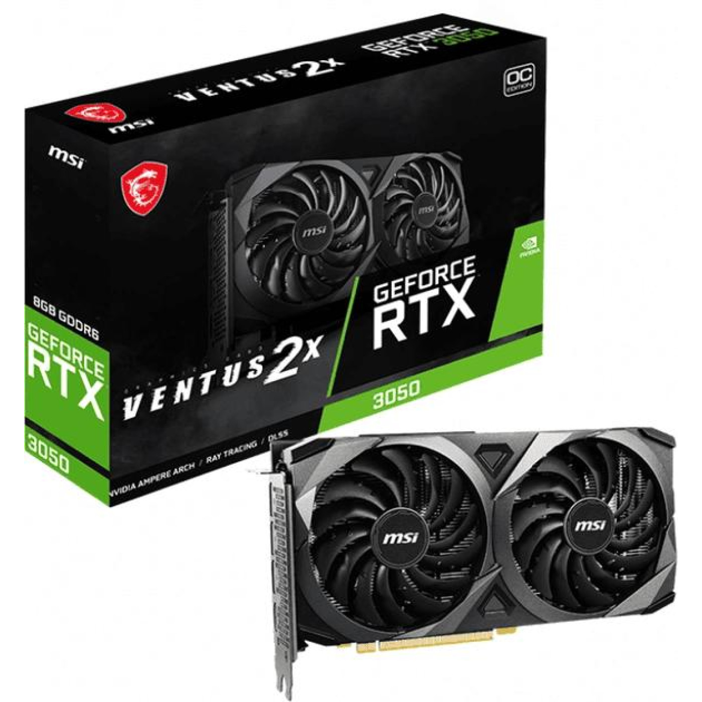 Відеокарта MSI RTX 3050 8Gb VENTUS 2X OC (RTX 3050 VENTUS 2X 8G OC) (GDDR6, 128 bit, PCI-E v4.0) FR