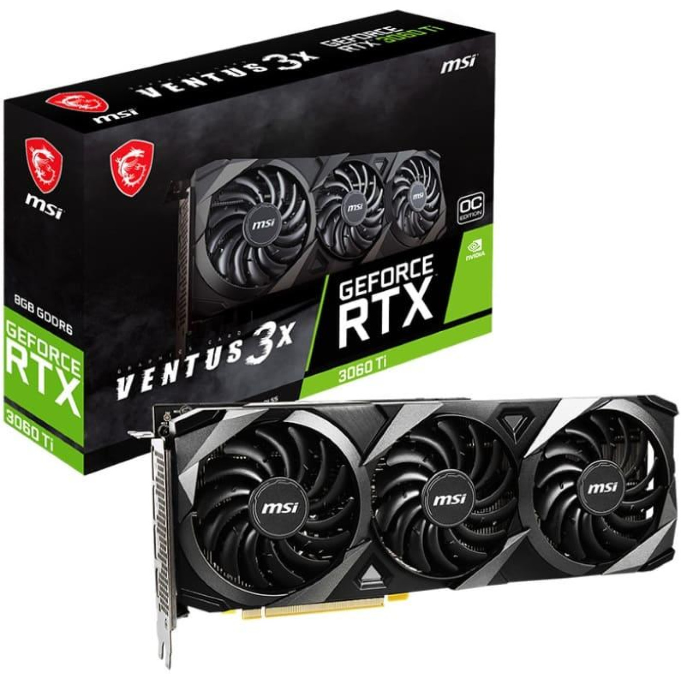 Відеокарта MSI RTX 3060Ti 8Gb Ventus 3X OC LHR (RTX 3060 Ti VENTUS 3X 8G OC LHR) (GDDR6, 256 bit, PCI-E v4.0 x16) Б/в