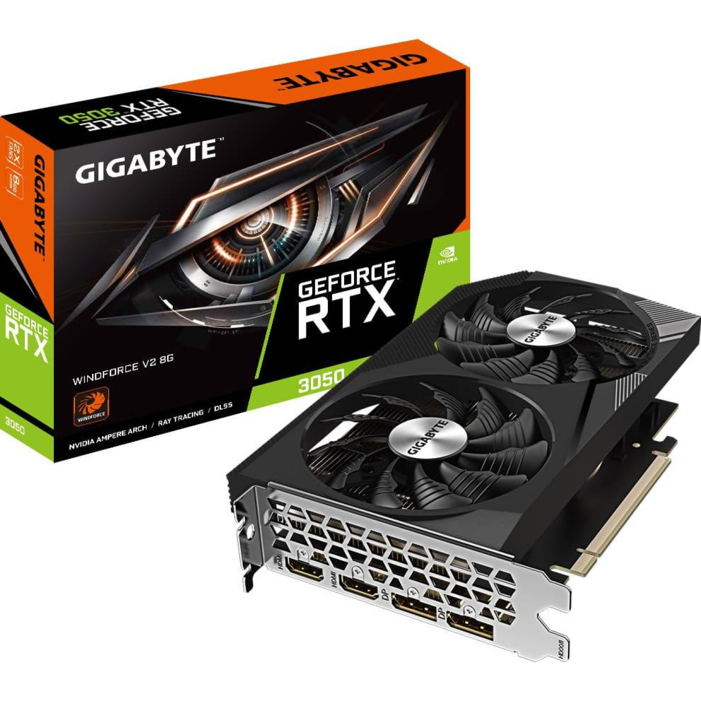 Відеокарта Gigabyte RTX 3050 8G WINDFORCE V2 (GV-N3050WF2V2-8GD) (GDDR6, 128 bit, PCI-E v4.0)