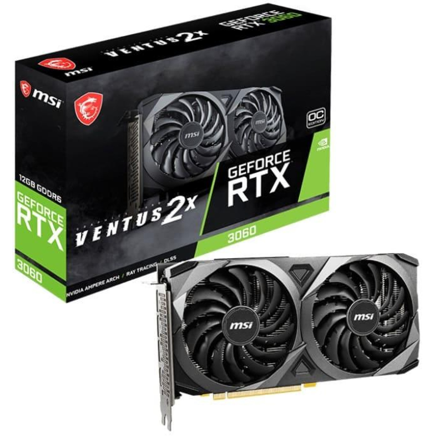 Видеокарта MSI RTX 3060 12Gb Ventus 2X OC LHR (RTX 3060 VENTUS 2X 12G OC) (GDDR6, 192 bit, PCI-E v4.0) Б/у