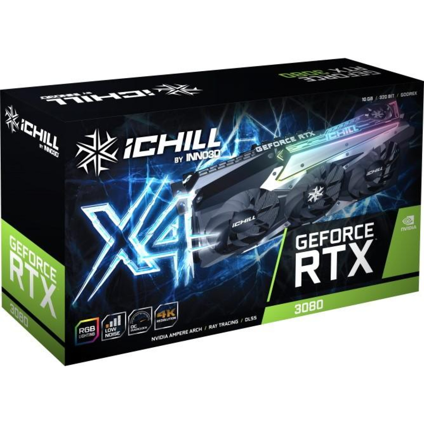 Відеокарта Inno3D RTX 3080 10gb ICHILL X4 LHR (C30804-106XX-1810VA36H) (GDDR6X, 320 bit, PCI-E v4.0 x16) Б/в