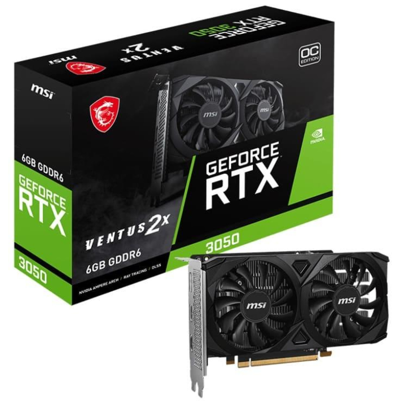 Відеокарта MSI RTX 3050 6G VENTUS 2X E OC (RTX 3050 VENTUS 2X E 6G OC) (GDDR6, 96 bit, PCI-E v4.0 x8)