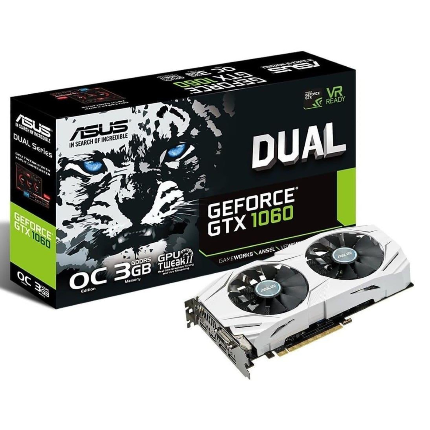 Відеокарта ASUS GTX 1060 3Gb Dual OC (DUAL-GTX1060-O3G) (GDDR5, 192 bit, PCI-E 3.0 x16) Б/в