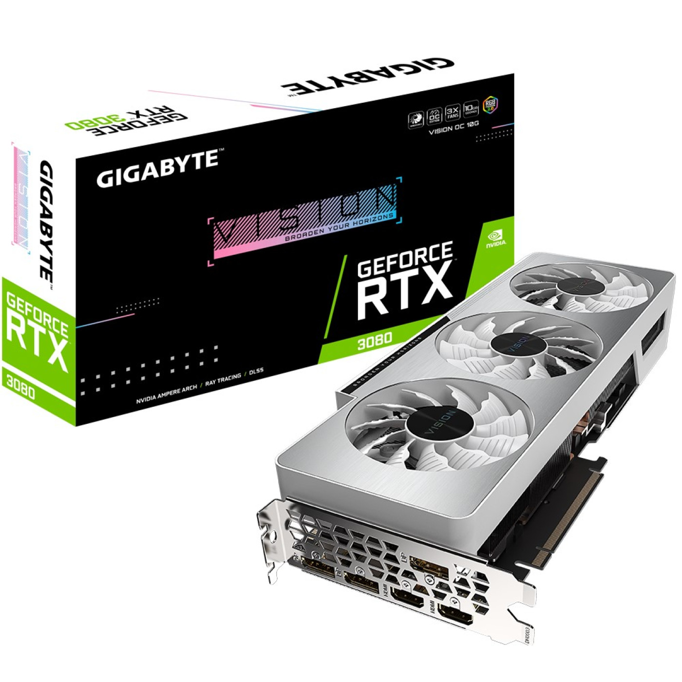 Відеокарта Gigabyte RTX 3080 10Gb Vision OC (GV-N3080VISION OC-10GD) (GDDR6X, 320 bit, PCI-E v4.0 x16) Б/в