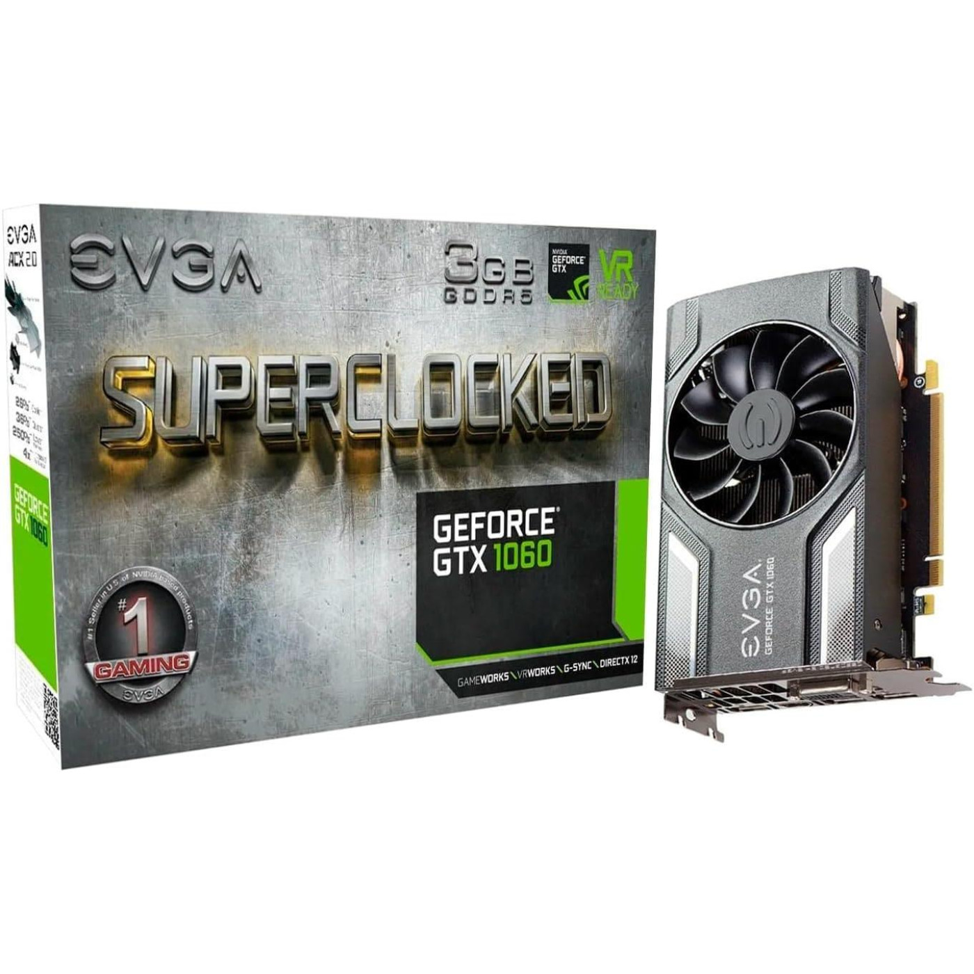 Видеокарта EVGA GTX 1060 3Gb SC GAMING ACX 2.0 (03G-P4-6162-KR) (GDDR5, 192 bit, PCI-E 3.0 x16) Б/у