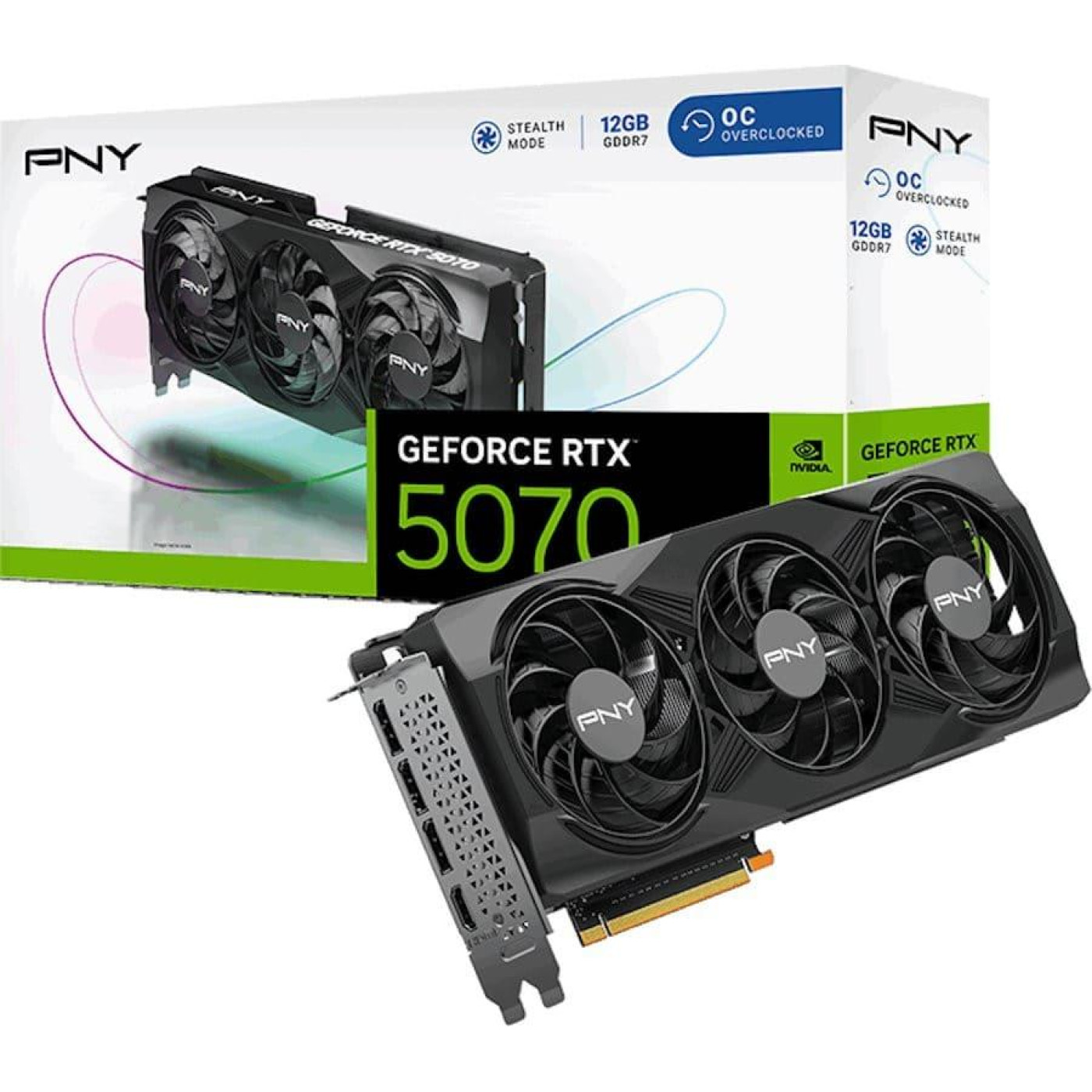 Відеокарта PNY RTX 5070 12GB Overclocked Triple Fan (VCG507012TFXPB1-O) (GDDR7, 192 bit, PCI-E v5.0 x16)