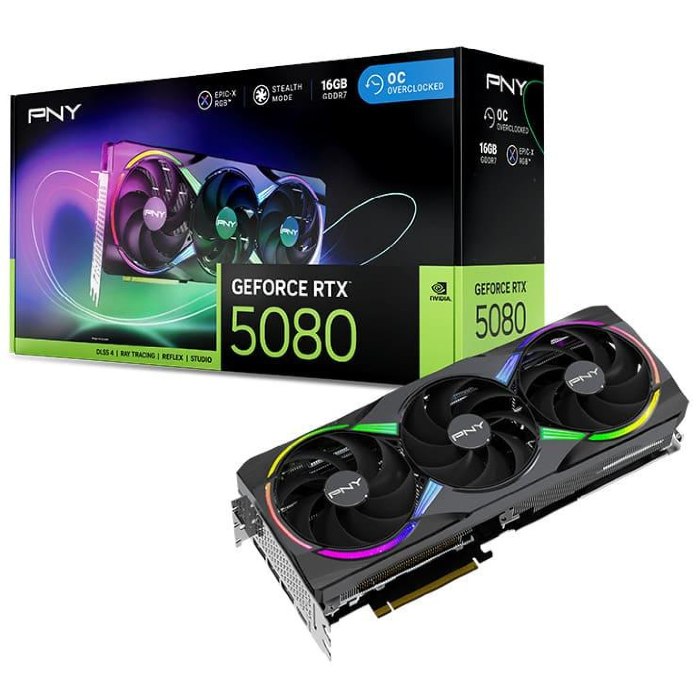 Відеокарта PNY RTX 5080 16Gb ARGB EPIC-X RGB OC Triple Fan (VCG508016TFXXPB1-O) (GDDR7, 256 bit, PCI-E v5.0 x16)