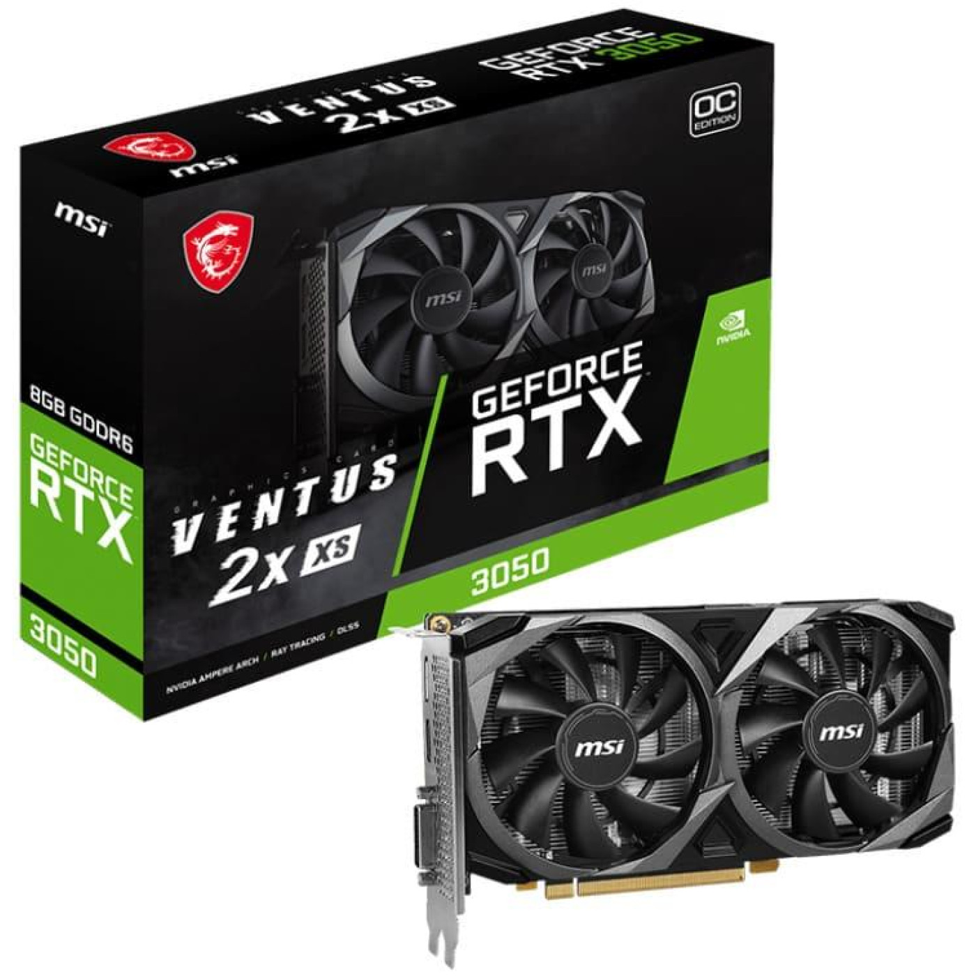 Відеокарта MSI RTX 3050 8GB VENTUS 2X XS OC (RTX 3050 VENTUS 2X XS 8G OC) (GDDR6, 128 bit, PCI-E v4.0 x16) Б/в