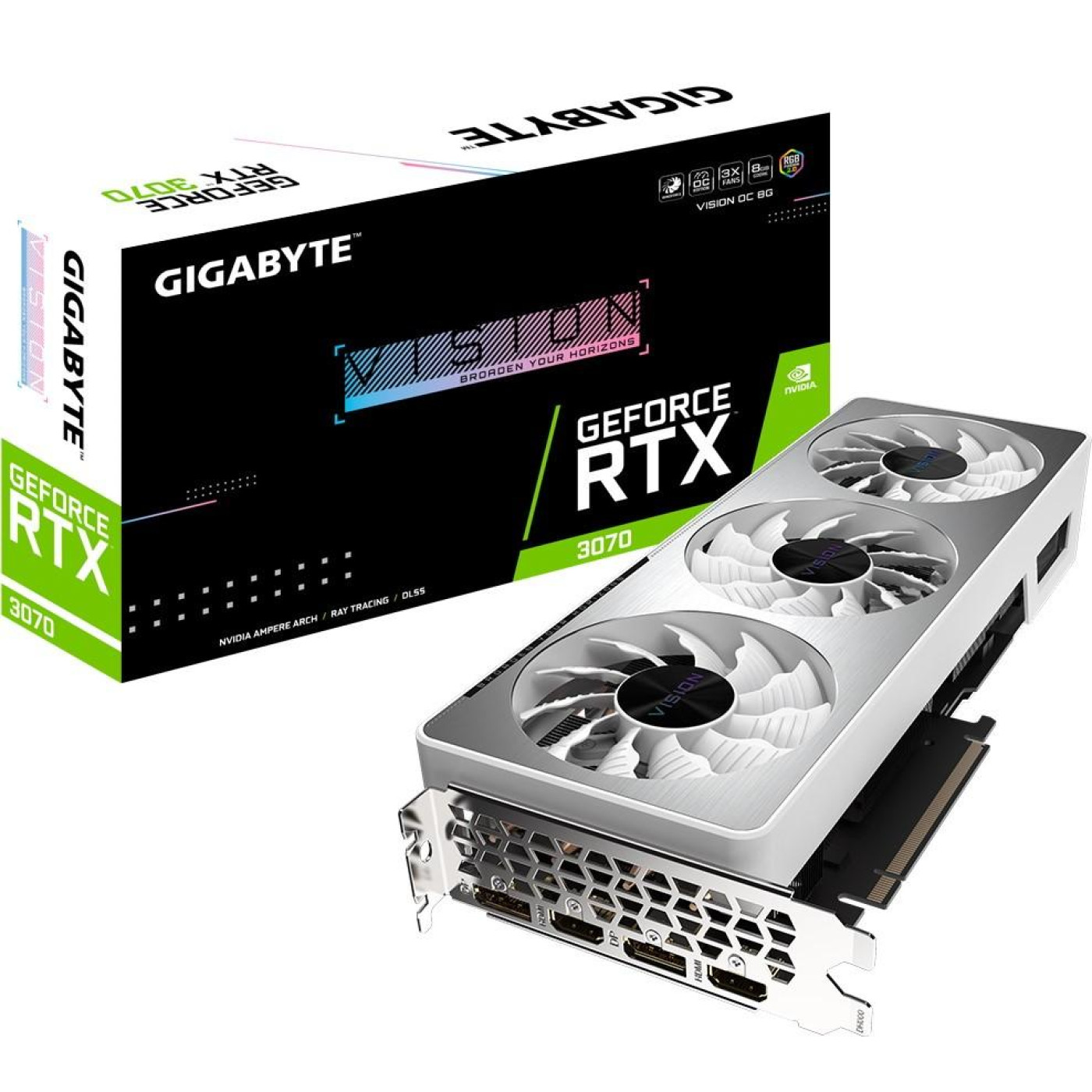 Відеокарта Gigabyte RTX 3070 8Gb Vision OC (GV-N3070VISION OC-8GD) (GDDR6, 256 bit, PCI-E v4.0 x16) Б/в